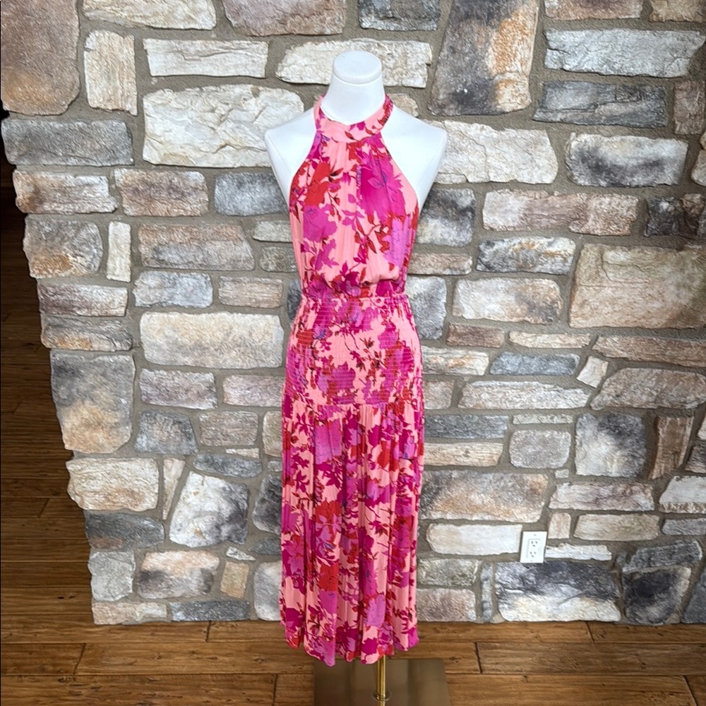 Floral Halter Maxi Dress in Pink and Purple